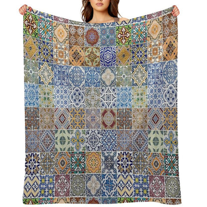 Set of 48 Ceramic Tiles Patterns Throw Blanket
