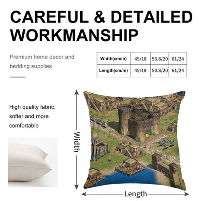 Age of Empires 2 Oriental Town Linen Throw Pillow Cover