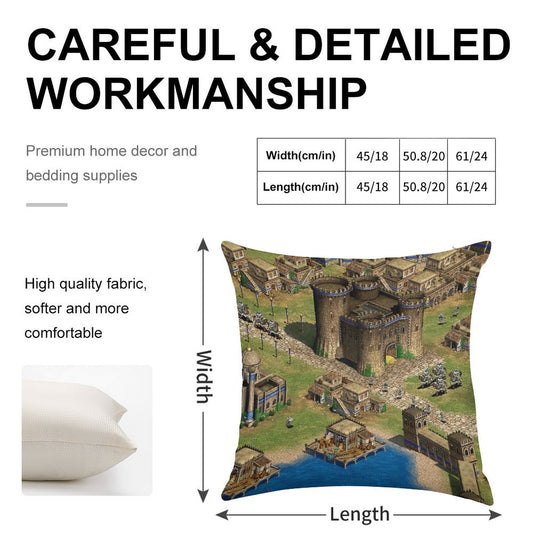 Age of Empires 2 Oriental Town Linen Throw Pillow Cover