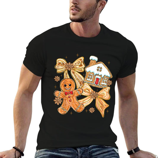 Cute Gingerbread Coquette Bow Christmas Women Kids Girls  Summer-ready Fabric T-Shirt