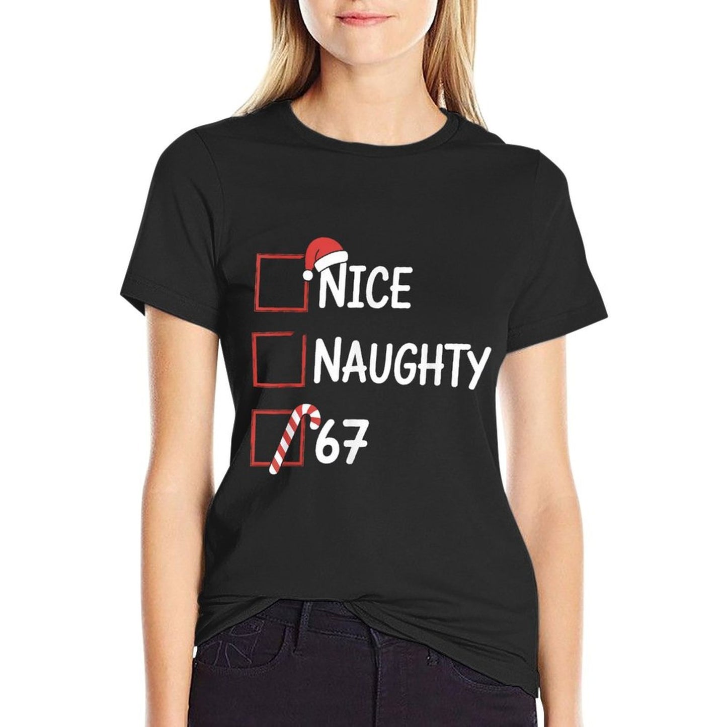 Christmas Nice Naughty 67 Brainrot Funny 6-7 Meme Slang  Lightweight T-Shirt