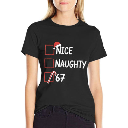 Christmas Nice Naughty 67 Brainrot Funny 6-7 Meme Slang  Lightweight T-Shirt