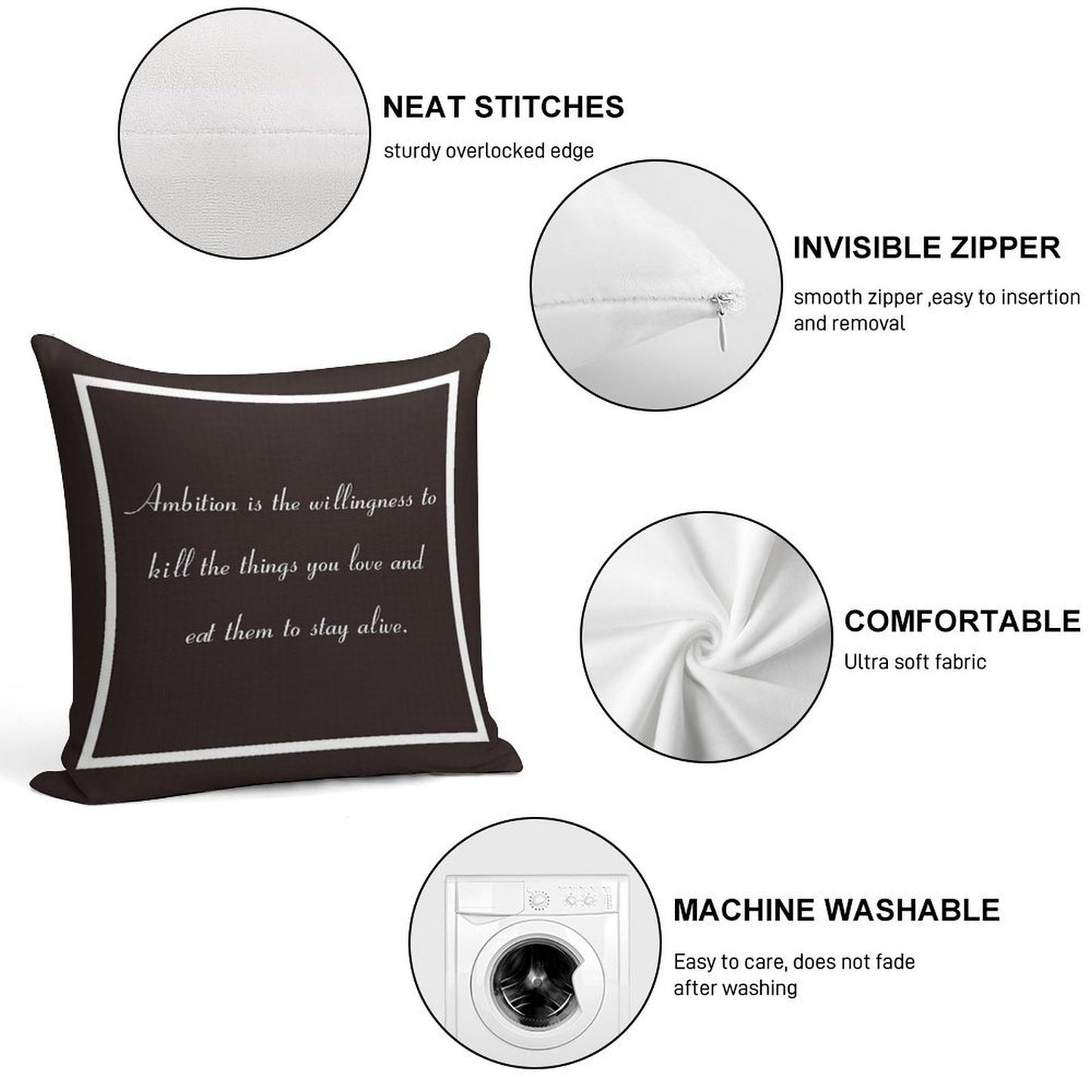 30 Rock Inspired Brown TV Show Jack Donaghy Quote, Ambition Soft Gift Ready Throw Pillow