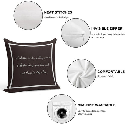 30 Rock Inspired Brown TV Show Jack Donaghy Quote, Ambition Soft Gift Ready Throw Pillow