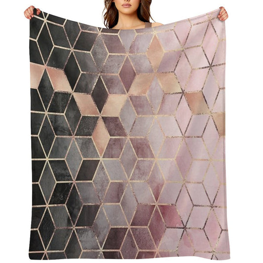 Pink And Grey Gradient Cubes Throw Blanket