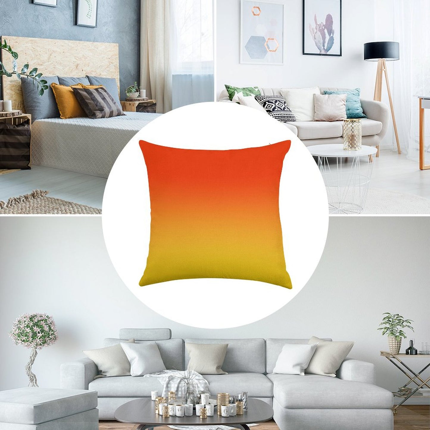 OMBRE GRADIENT ORANGE RED AND YELLOW ONE OF 100 CHIC OMBRE 2 TONE DESIGNS ON OZCUSHIONS Linen Throw Pillow Cover