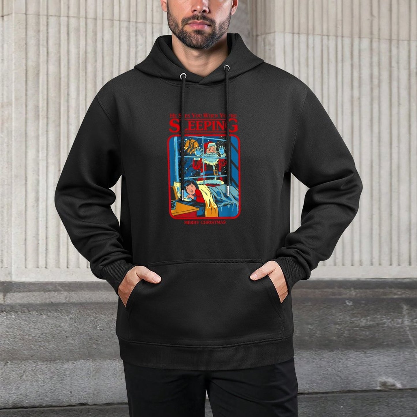He Sees You When Youre Sleeping Merry Christmas Medium-Weight Fabric Hoodie