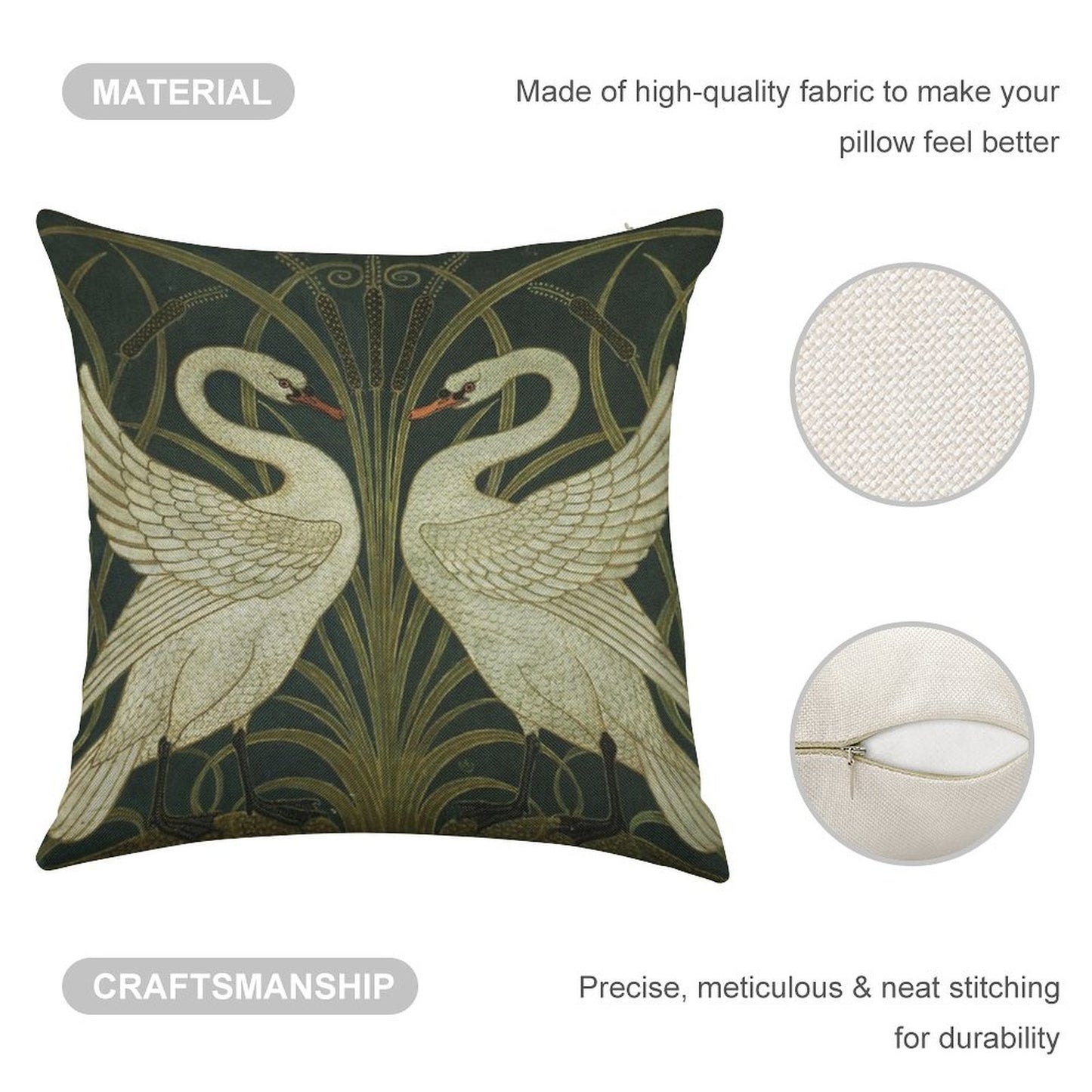 Art Deco - Swan, Rush, And Iris Linen Throw Pillow Cover