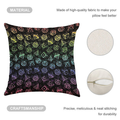 D20 Dice Set Pattern (Rainbow) Linen Throw Pillow Cover