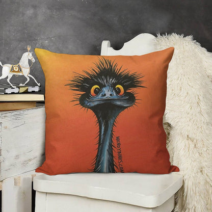 Stunned Emu with Sunset Linen Throw Pillow Cover