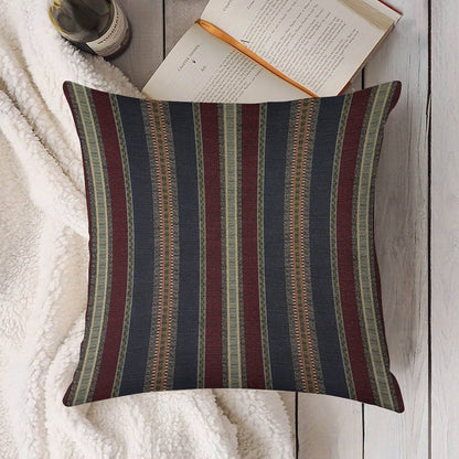 Navy Stripe Burgundy And Dark Blue Country Tapestry Linen Throw Pillow Cover