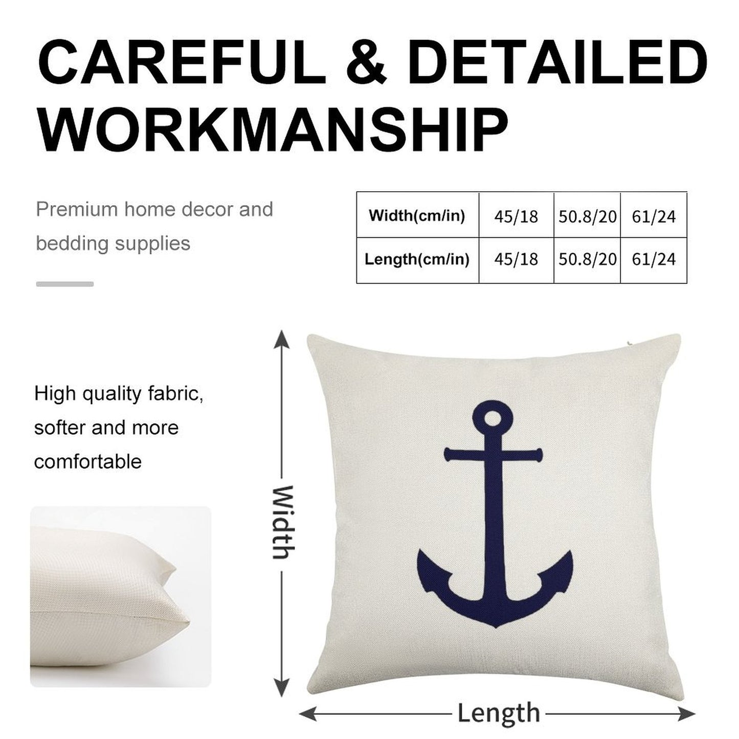 Navy Blue Anchor On White Linen Throw Pillow Cover