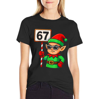 Funny Elf Six Seven 6 7 Meme Christmas Costume 67 Women Kids  Cotton T-Shirt