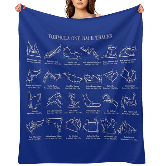 F1 Race Tracks  (White Stencil-No Background) Throw Blanket