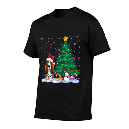 Basset Hound Dog Xmas Tree Lights Reindeer Hat Christmas for Men Women Kids  Trendy Pattern T-Shirt