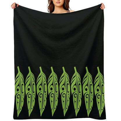 Feathers - Lime Green on Black Throw Blanket