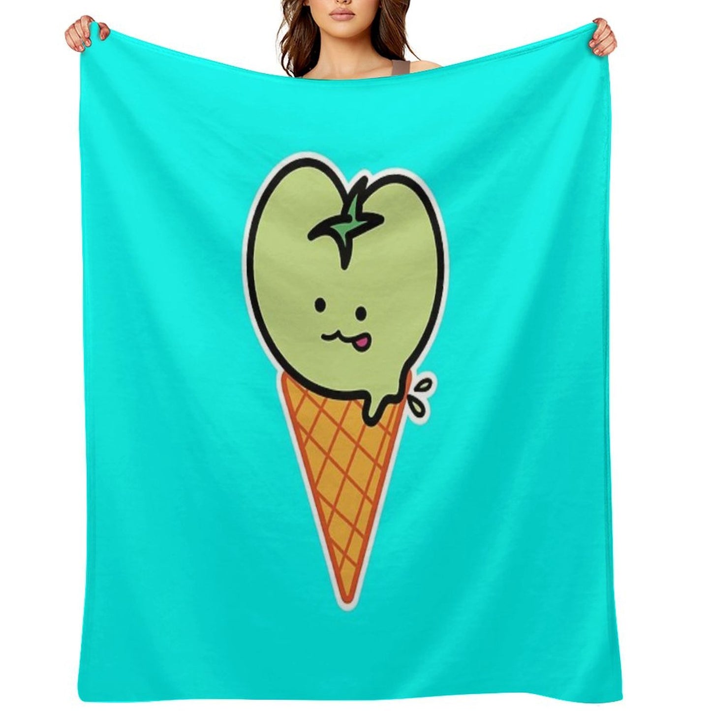 Kawaii Green Tomato Mascot No. 4 Throw Blanket