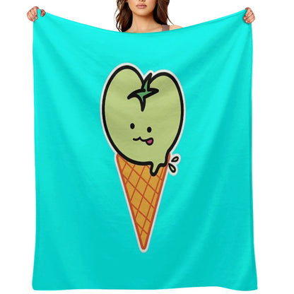Kawaii Green Tomato Mascot No. 4 Throw Blanket
