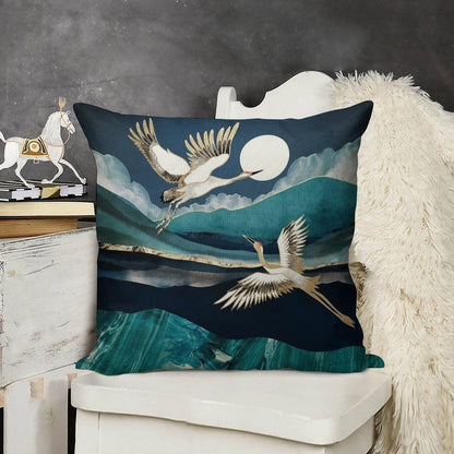 Midnight Cranes Linen Throw Pillow Cover