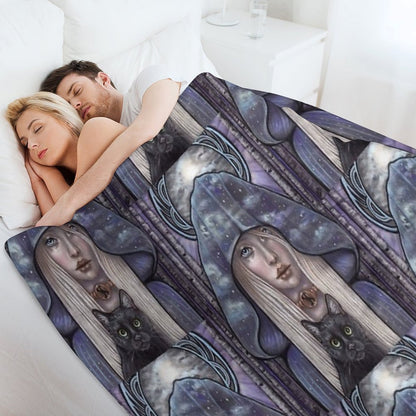 Nauthiz Rune Maiden Black Cat Sorceress Throw Blanket