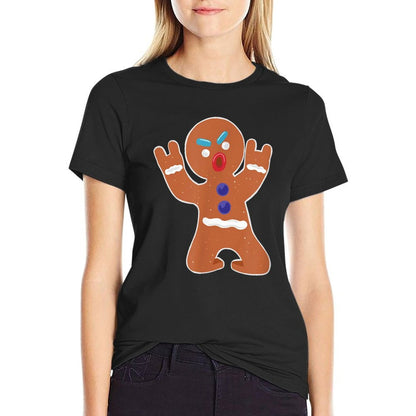 Gingerbread Man Funny Metal Christmas  Wrinkle-resistant T-Shirt