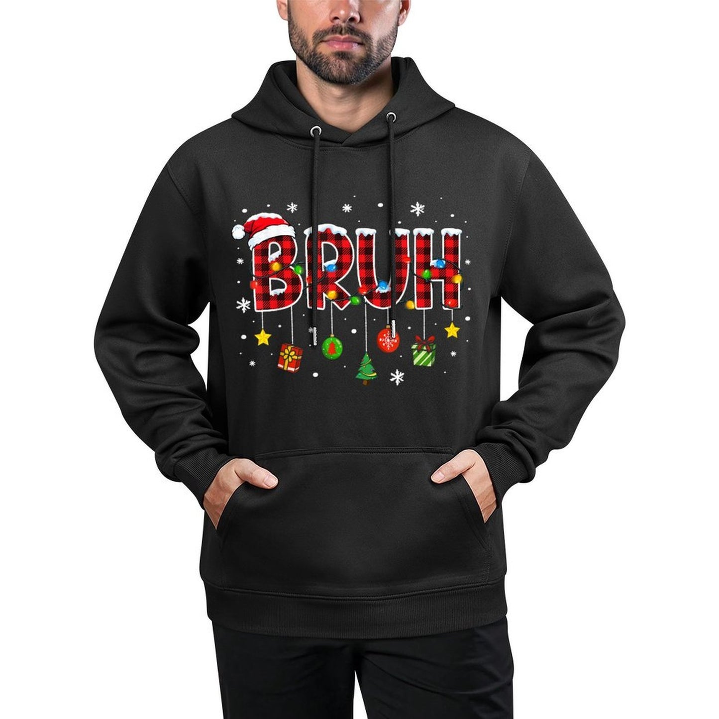 Bruh Funny Christmas Plaidns Boys Kids Xmas Pajamas Adjustable Hood Hoodie