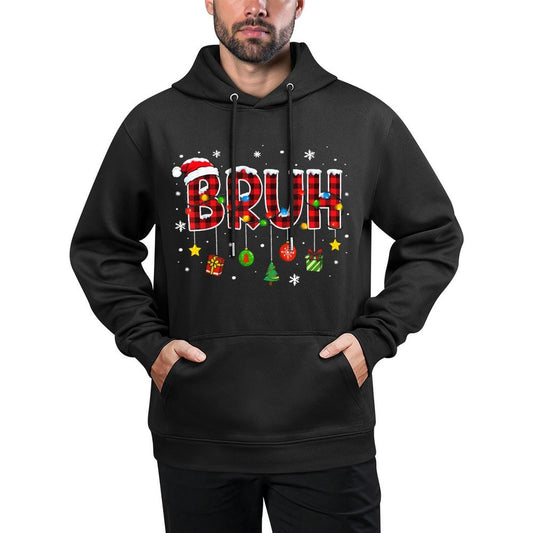 Bruh Funny Christmas Plaidns Boys Kids Xmas Pajamas Adjustable Hood Hoodie