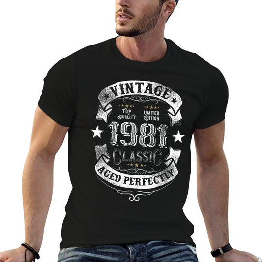 Vintage 40th Birthday Gift for Men And Women Born in 1981  Heathered Texture T-Shirt