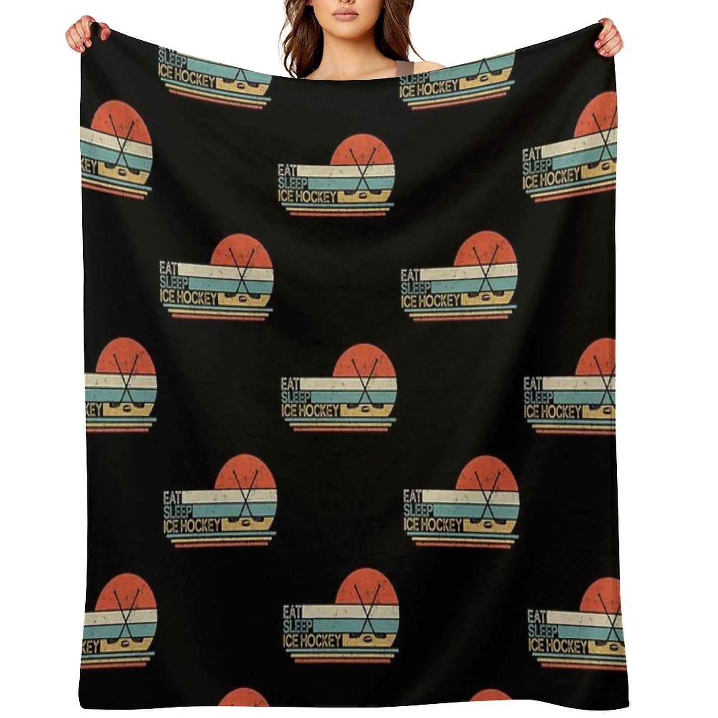 Ice Hockey Vintage Eat Sleep Throw Blanket