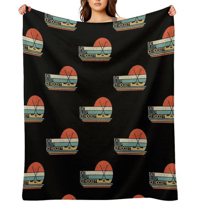 Ice Hockey Vintage Eat Sleep Throw Blanket
