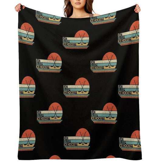 Ice Hockey Vintage Eat Sleep Throw Blanket