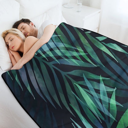 Dark Green Palms Leaves Pattern Throw Blanket