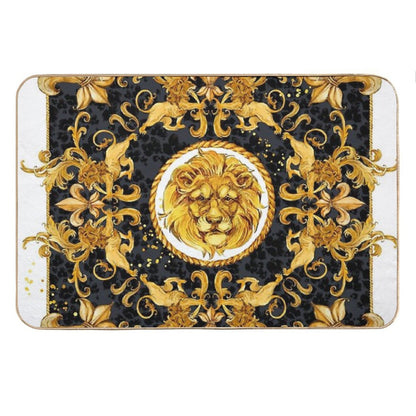 Golden Lion And Damask Ornament Bath Mat