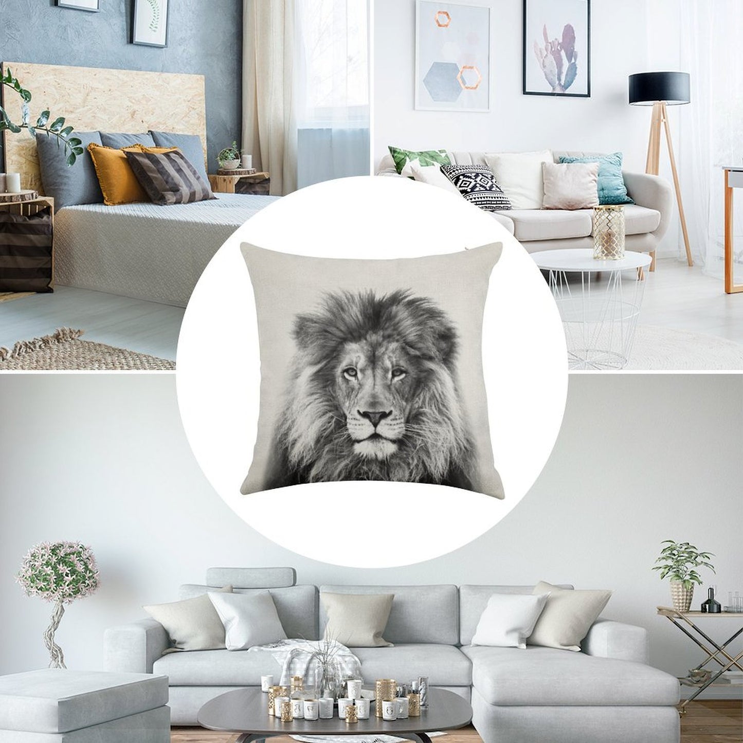 Lion Linen Throw Pillow Cover