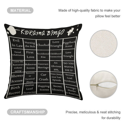 Korean Drama Bingo Linen Throw Pillow Cover