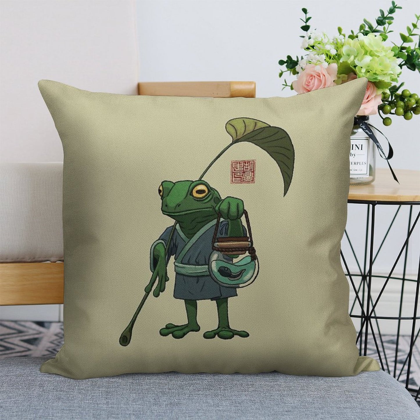 A Frog And His Son Linen Throw Pillow Cover