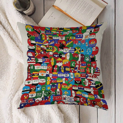 Countryball Linen Throw Pillow Cover