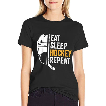 Eat Sleep Hockey Repeat Kids Adult Ice Hockey Retro Vintage T-Shirt