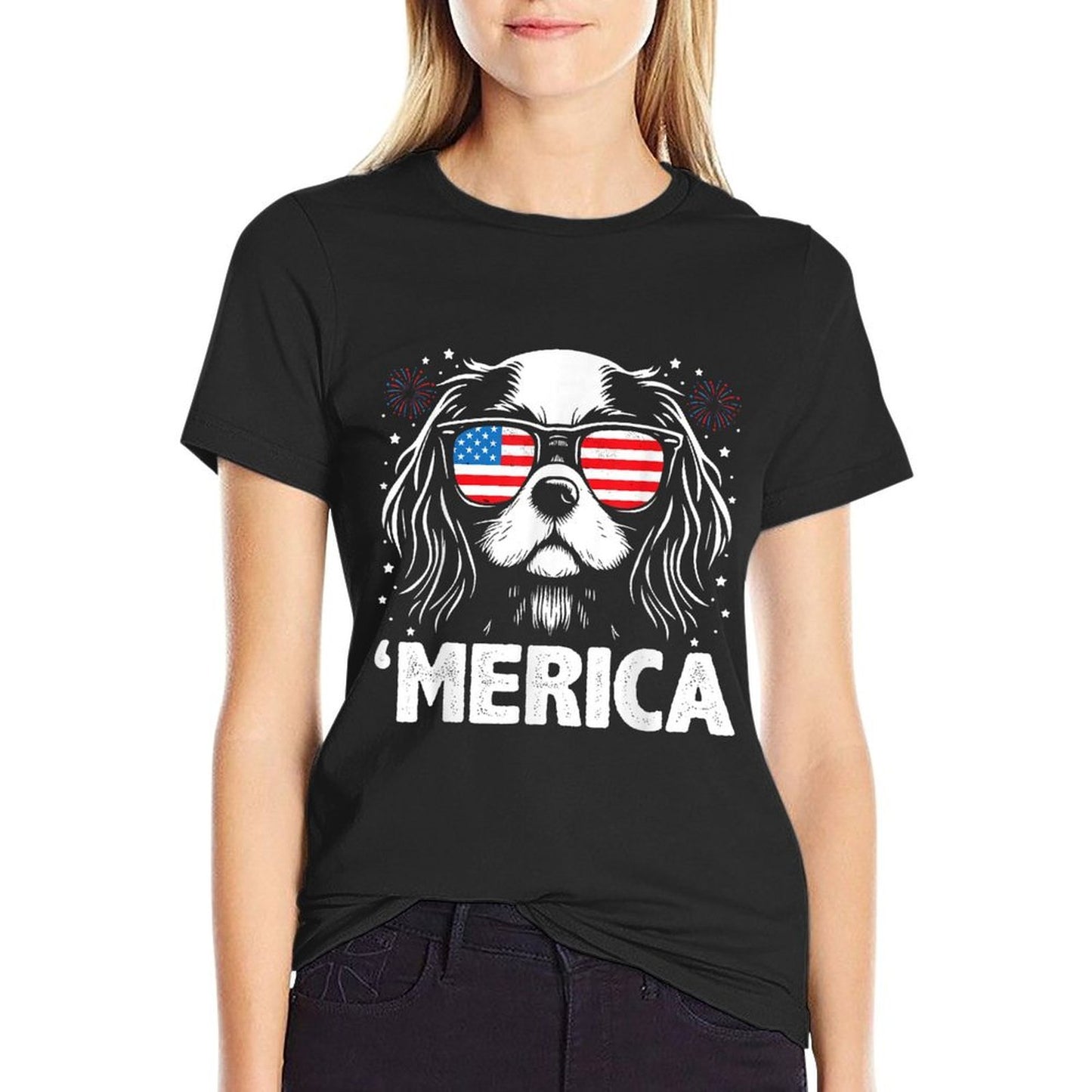 Cavalier King Charles 4th Of July Merica Patriotic Dog  Classic T-Shirt