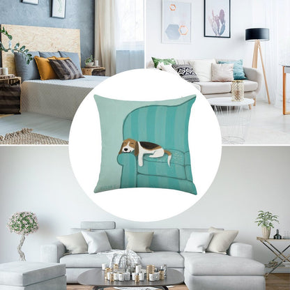 Happy Couch Dog  Cute Beagle Linen Throw Pillow Cover