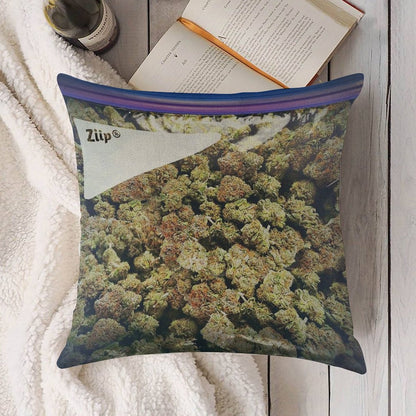 Weed Zip Lock Cannabis Extra Large Dank Linen Throw Pillow Cover