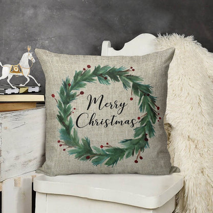 Christmas Wreath Linen Throw Pillow Cover