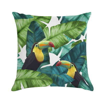 Toucans Tropical Banana Leaves Pattern Soft Anti-Pilling Throw Pillow