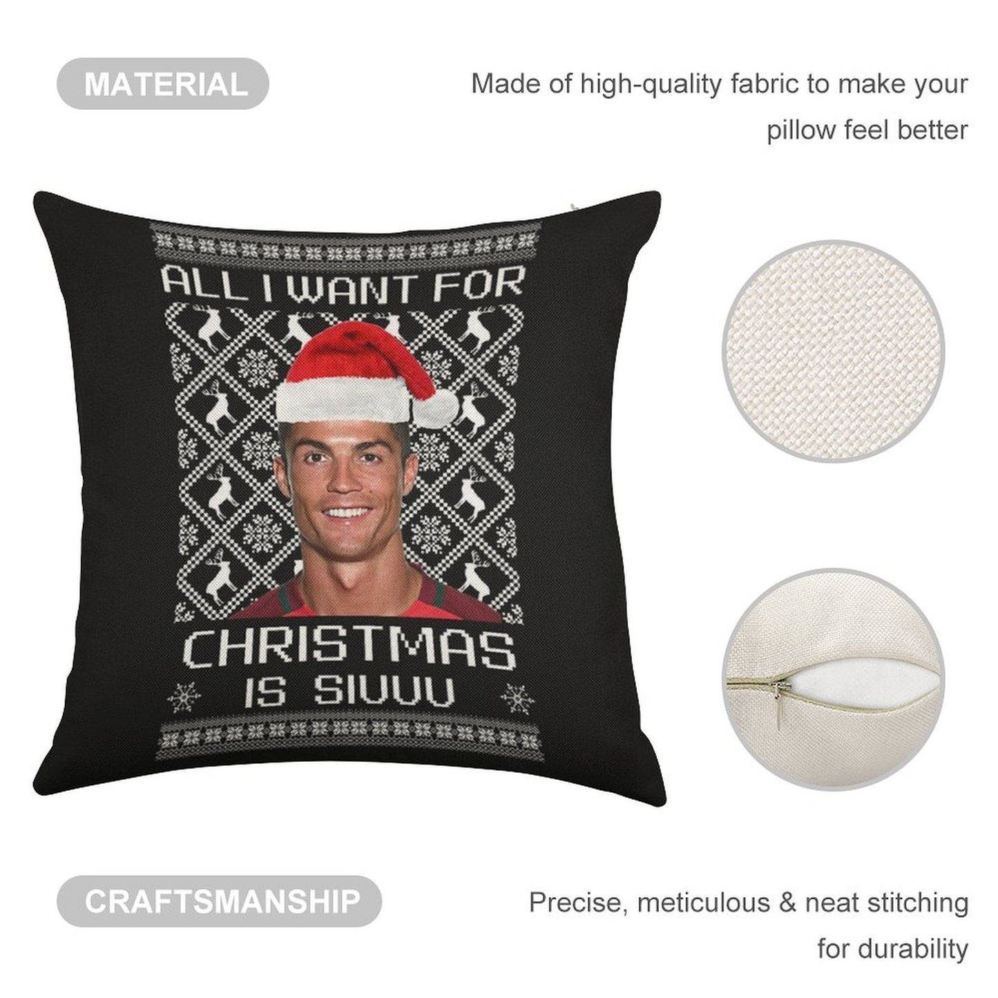 Cristiano Ronaldo Siuuu Christmas Sweater Linen Throw Pillow Cover