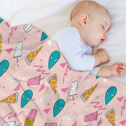 Alien Outer Space Cute Aliens French Fries Rad Sodas Pattern Print Throw Blanket