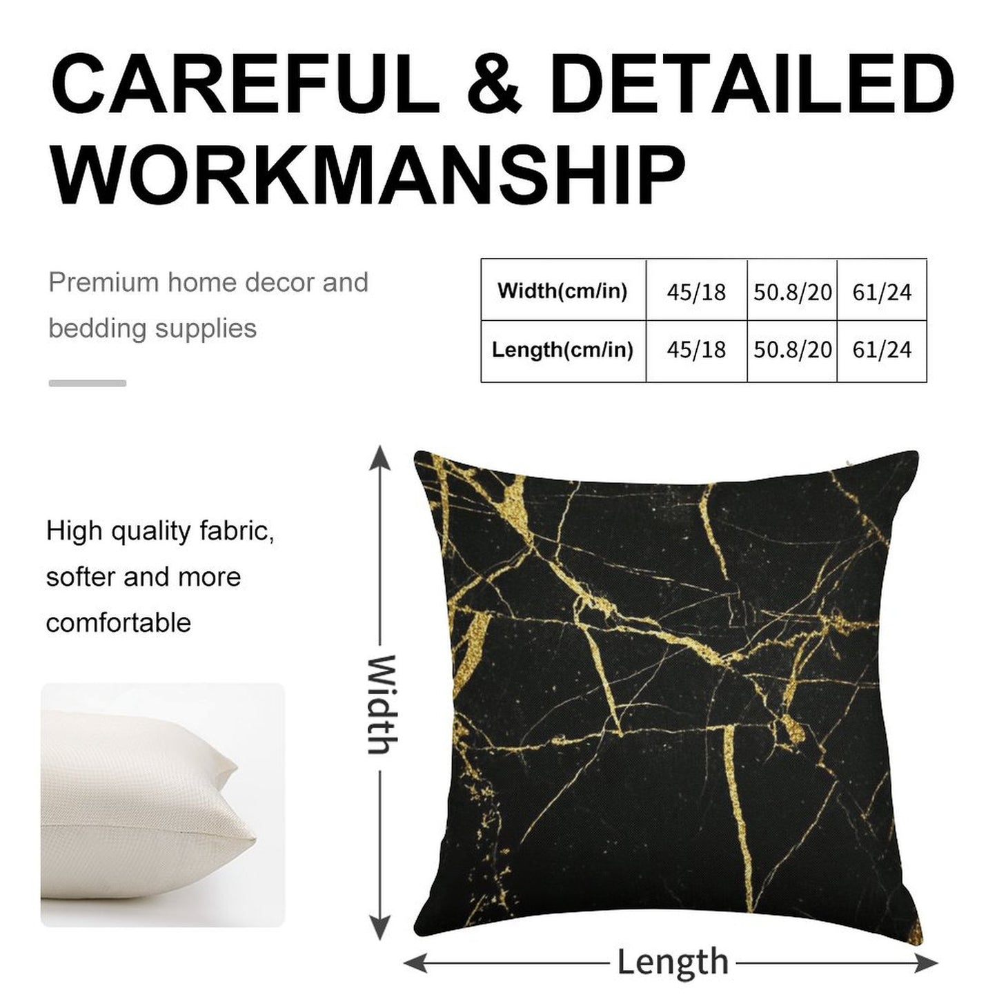 Luxe Black And Gold Marble Linen Throw Pillow Cover