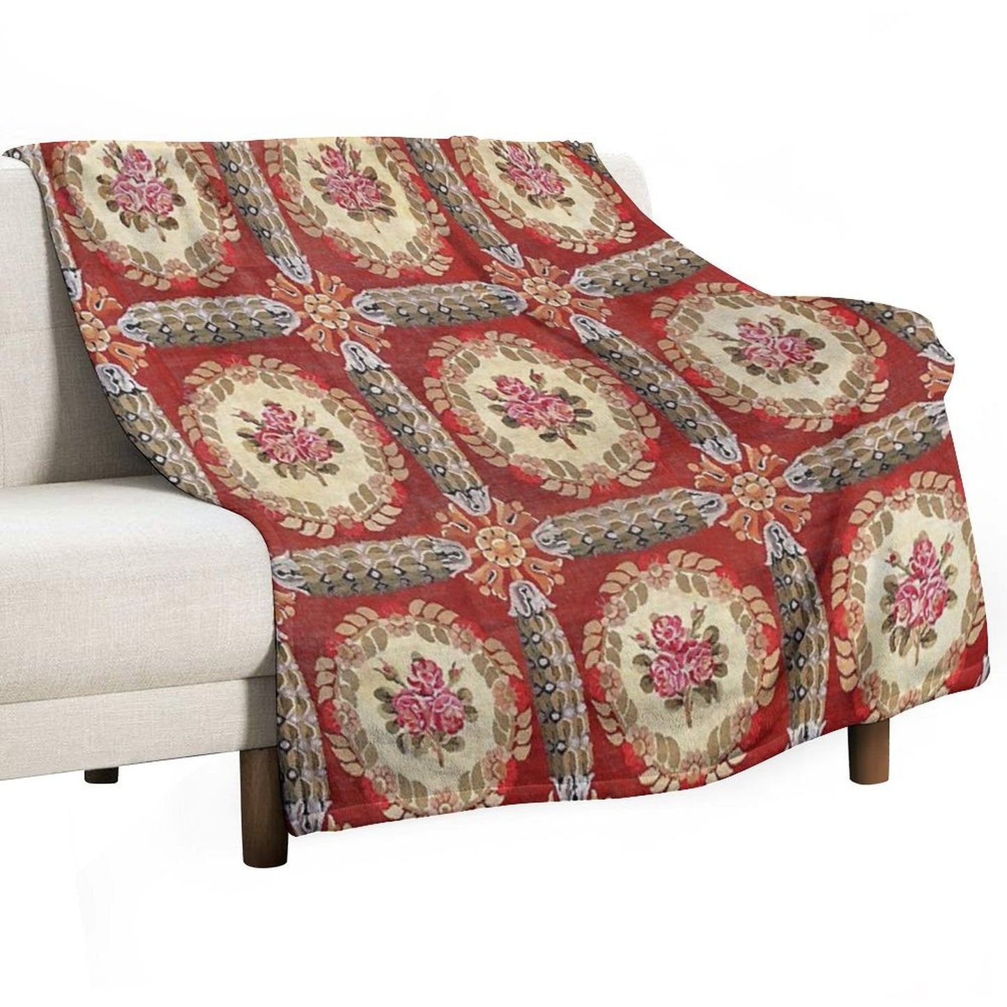 Aubusson 19th Century French Rug Print Throw Blanket