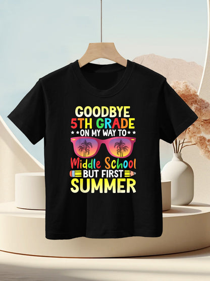 Goodbye 5th Grade Graduation To Middle School Hello Summer Kids T-Shirt