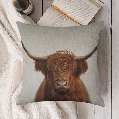 Highland Cow - Colorful Linen Throw Pillow Cover