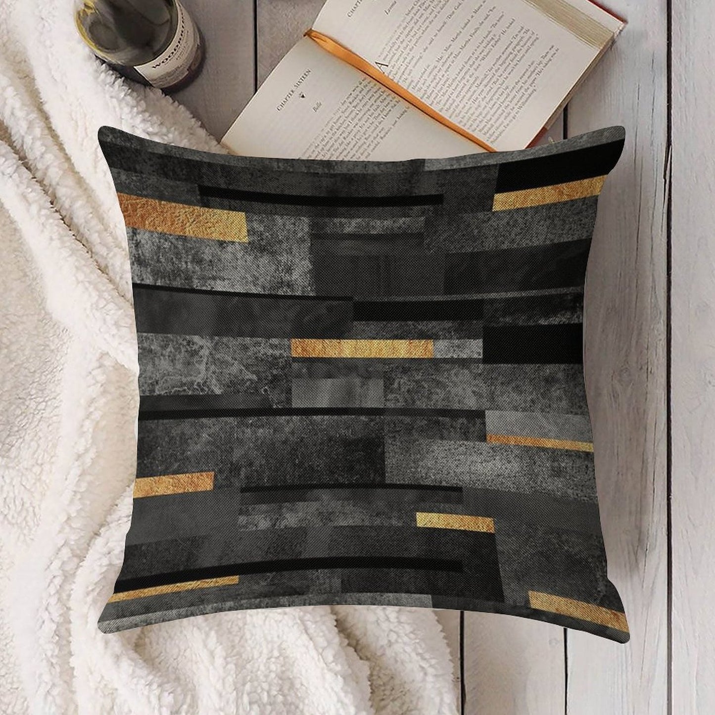 Urban Black & Gold Linen Throw Pillow Cover
